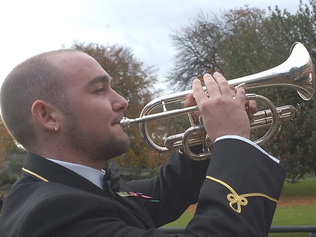 The 2006 Remembrance service at the regiment memorial in Carr Bank Park.
Playing the Last Post was Blake Tague from the Newstead Brass Band.