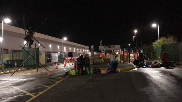 Extinction Rebellion protestors outside the Doncaster Warehouse.