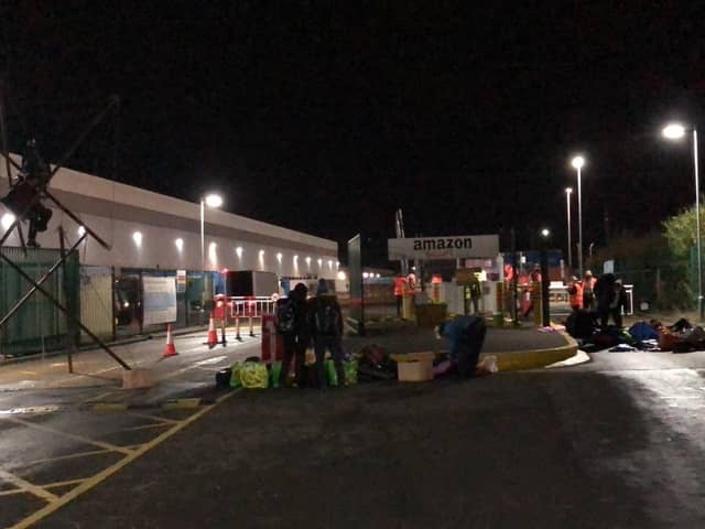 Extinction Rebellion protestors outside the Doncaster Warehouse.