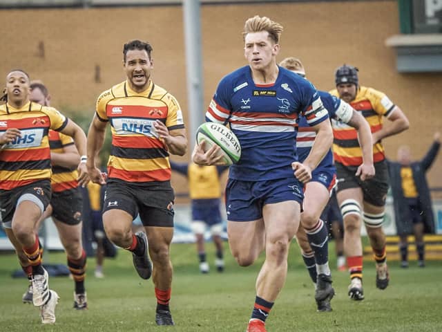 Joe Margetts scored on his 50th appearance for Doncaster Knights. Photo: John Ashton