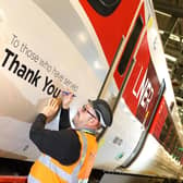 LNER Azuma train bearing its poppy livery (photo: Simon Williams LNER)