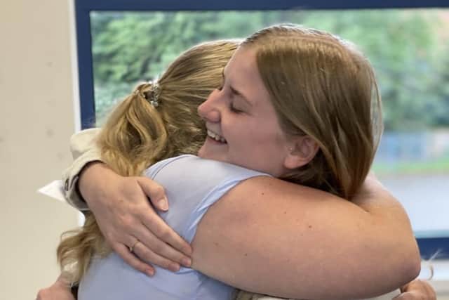 Pupils at South Axholme Academy hugging on results day.
