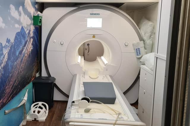 Inside the MRI scanner unit.