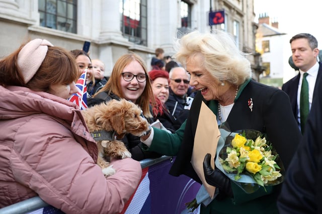 Camilla, Queen Consort greets people as she visits the Mansion House in Doncaster during an official visit to Yorkshire on November 9, 2022. (Photo by Molly Darlington - WPA Pool/Getty Images)