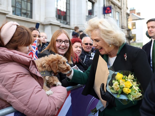 Camilla, Queen Consort greets people as she visits the Mansion House in Doncaster during an official visit to Yorkshire on November 9, 2022. (Photo by Molly Darlington - WPA Pool/Getty Images)