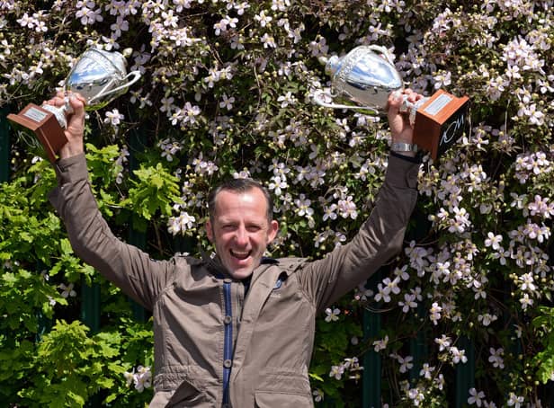Ewen Sergison, pictured with the trophies he's recently won in Monaco. Picture: NDFP-25-05-21-Sergison 1-NMSY