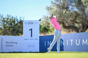 Doncaster amateur Joshua Berry of England (amateur) plays his tee shot on the 1st hole during Day Five of the final stage of the DP World Tour's Qualifying School on the Lakes Course at Infinitum Golf on November 14, 2023 in Tarragona, Spain. (Picture: Octavio Passos/Getty Images)