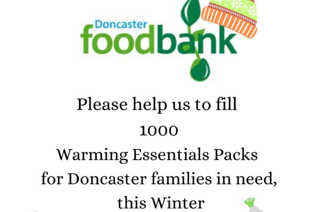 Doncaster Foodbank Warming Essentials Campaign Poster.