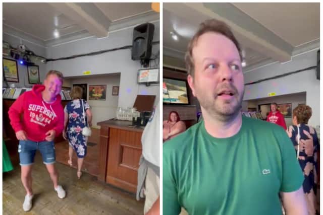 The friends recreated the infamous viral video from the Coach and Horses. (Photo/Video: @pregnantfishes).