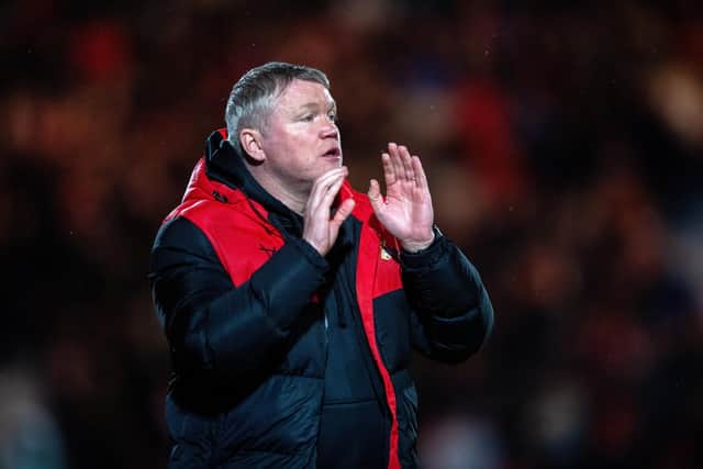 MR MOTIVATOR: Doncaster Rovers' boss, Grant McCann gives instructions to his players in the 1-0 win over Wrexham at the Eco Power Stadium on Tuesday night. Picture: Bruce Rollinson
