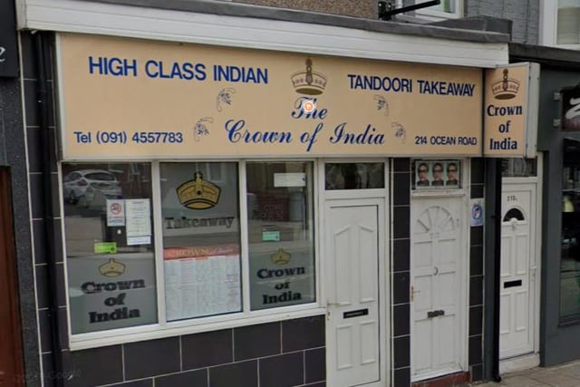 The Crown of India at 214 Ocean Road, South Shields, Tyne & Wear, NE33 2JQ. Last inspected on March 16, 2020.