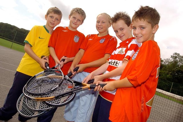 Pictured from left: Jack Hughes (9), Connagh Dixon (11), Alex Harwoo (11), Ellis O'Brien (11) and George Rump (9) at a summer camp sports day at Campsmount School, Doncaster, August 2006