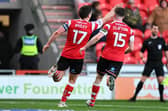 Owen Bailey celebrates Rovers' opener.