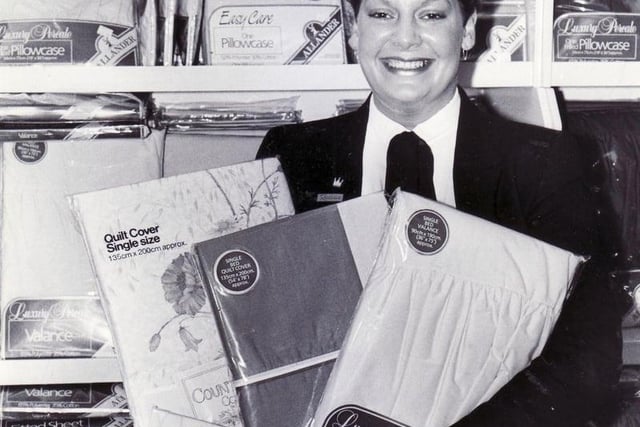 Lynette Spicer, Sales Assistant of the Year, at Rackhams Department Store, Sheffield in October 1984.