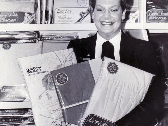Lynette Spicer, Sales Assistant of the Year, at Rackhams Department Store, Sheffield in October 1984.