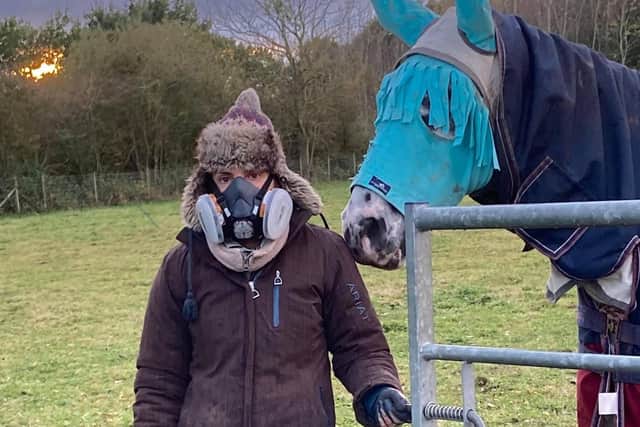 Anita has to mask up for hay allergies when winter comes.