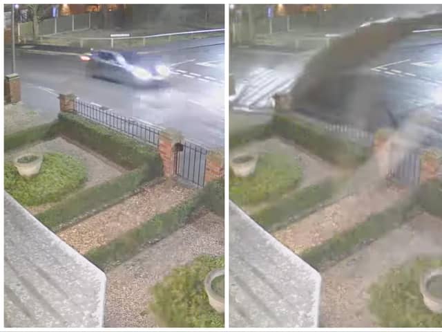 A roof comes crashing down in the road in Belton just seconds after a driver had passed. (Photo/video: Christian Woollas/Woollas Security).