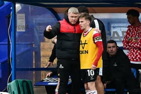 Rovers' chief Grant McCann giving instructions to Joe Sbarra. Pic: Howard Roe.