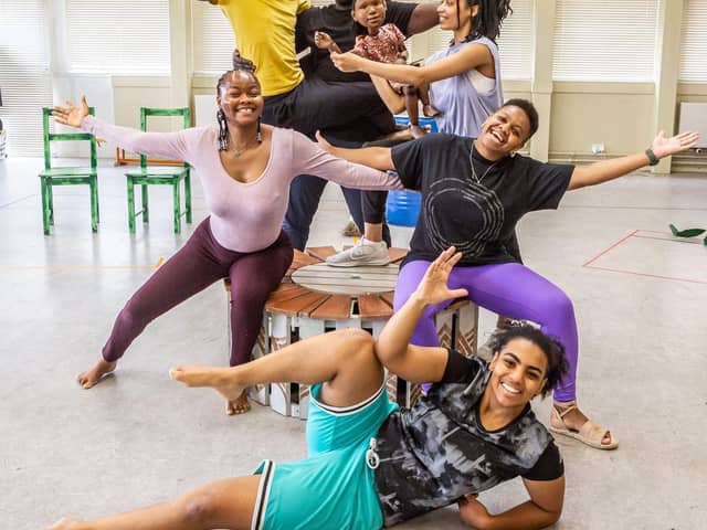 The cast of Anna HIbiscus’ Song in rehearsals.