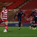 Ben Whiteman fires home from the spot against Blackpool. Picture: Howard Roe/AHPIX