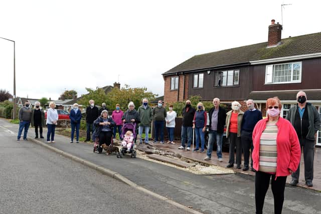 Jacque Barrass (front right), pictured with other concerned residents on Cemetery Road, Hatfield. Picture: NDFP-20-10-20 CemeteryRd 1-NMSY