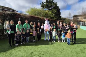 The Easter Bunny joins staff and children at Little Learners Day nursery on Doncaster for an Easter egg hunt.