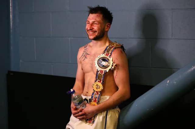 Maxi Hughes is interviewed after victory over Paul Hyland Jnr. Photo: Alex Livesey/Getty Images