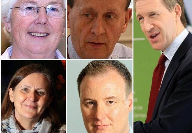 Sheffield City Region Mayor Dan Jarvis (right) and the four council leaders Sir Steve Houghton (top middle), Mayor Ros Jones (top left), Coun Chris Read (bottom middle) and Coun Julie Dore (bottom left)