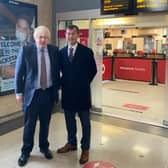 Nick Fletcher MP alongside Prime Minister Boris Johnson on his recent flying visit to Doncaster