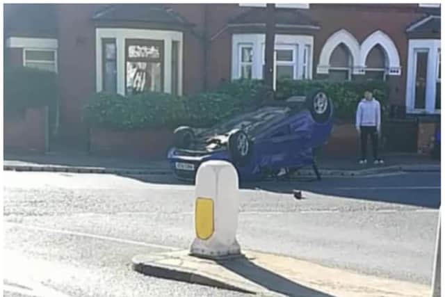 A car flipped onto its roof at the junction last September.