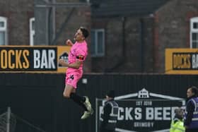 Harrison Biggins celebrates his latest goal.