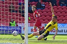 Josh Martin scores Rovers' second goal. Picture: Andrew Roe/AHPIX LTD