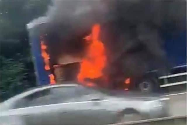 The lorry fire on the A1(M) Photo: Grant Oakley