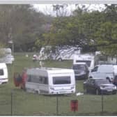 Travellers set up camp in Sandall Park.