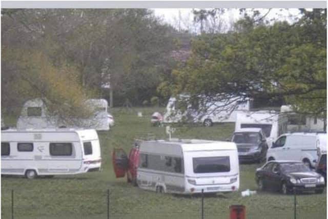 Travellers set up camp in Sandall Park.