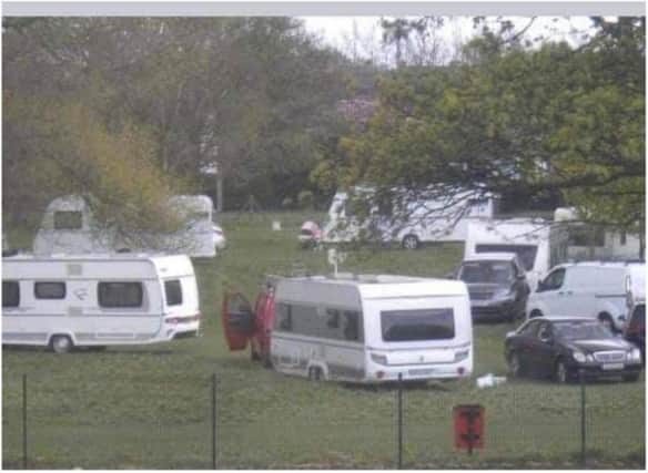 Travellers set up camp in Sandall Park.