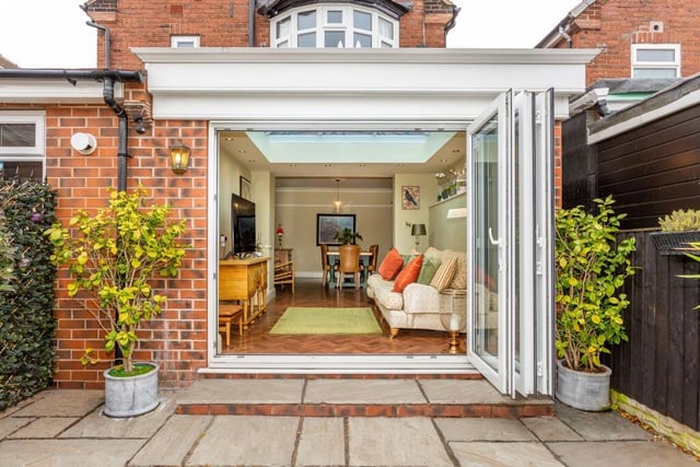 Looking in to the rear extension of the house from the garden patio.