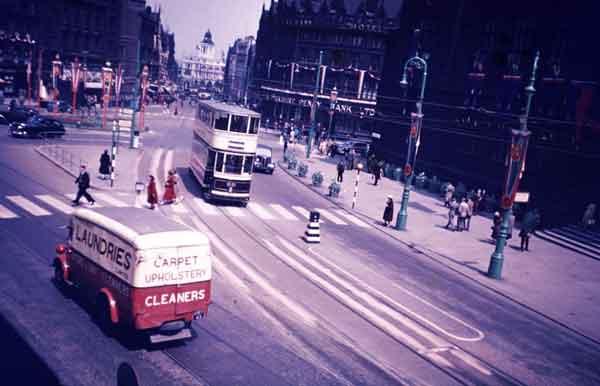 Pinstone Street, 1953. Note the decorations for the coronation of Queen Elizabeth II.