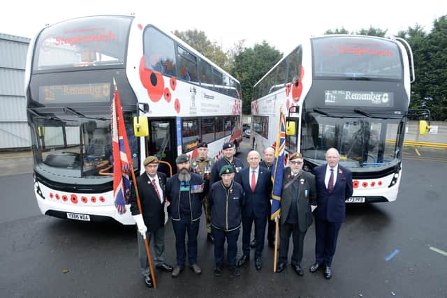 Doncaster MP John Healey unveils Stagecoach Poppy Buses.