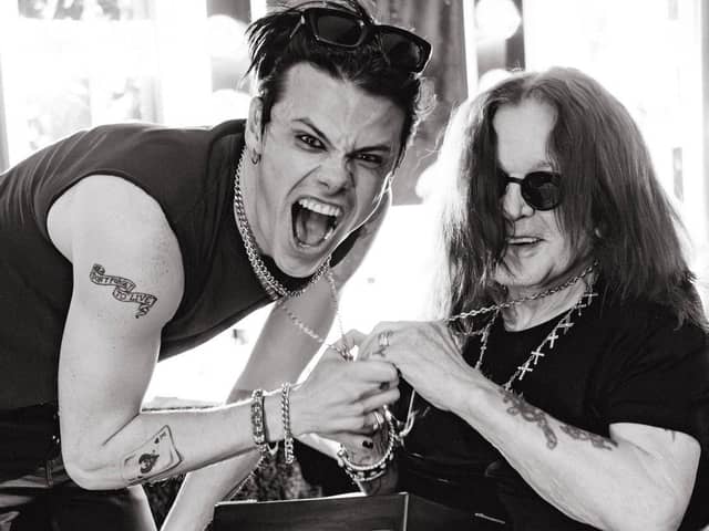 Ozzy Osbourne gifted custom cross by Yungblud in moving video.