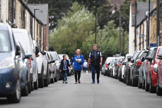 Wednesday fans make their way to Hillsborough for the Wigan Athletic game in October 2019.