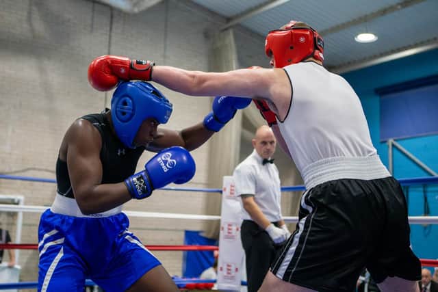Gideon Anaba in action at the England Boxing National Junior Championships. Photo: Drew Smith