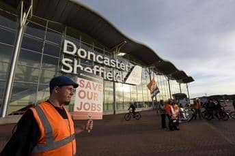 Doncaster Sheffield Airport protest. Credit: Asadour Guzelian