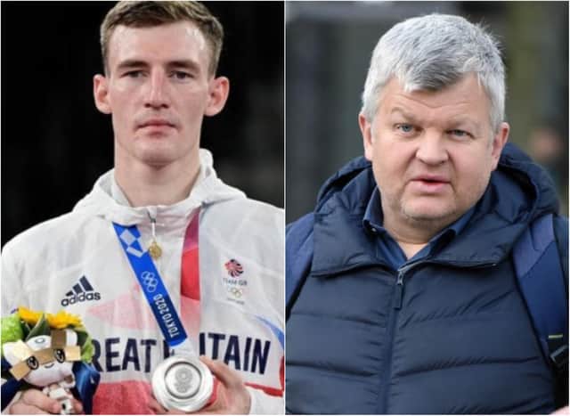 TV host Adrian Chiles has called for Bradly Sinden's mum to also get an Olympic medal. (Photos: AFP/Getty).