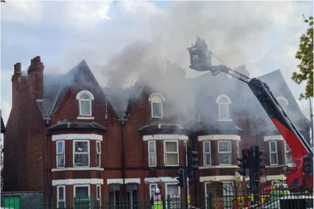 Fire engulfs the houses on Balby Road.