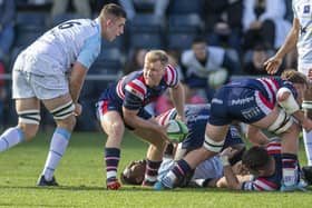 In action: Doncaster Knights' scrum-half Alex Dolly at the base of a scrum in a match against Bedford Blues, two long-standing Championship clubs who are set to be part of the revamped Tier 2 next year. (Picture: Tony Johnson)