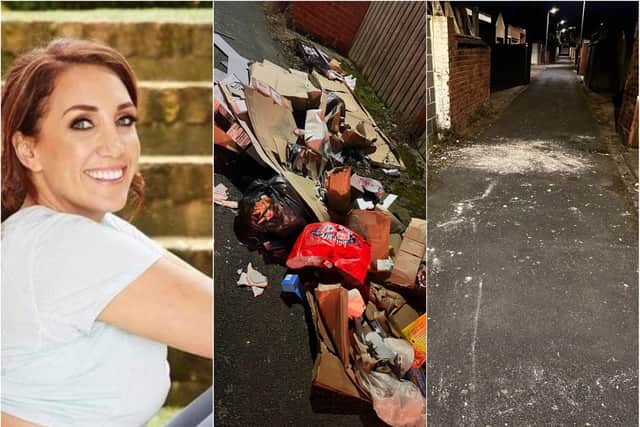 Terri-Ann Nunns was forced to remove rubbish herself after it was dumped in an alleyway in Doncaster.