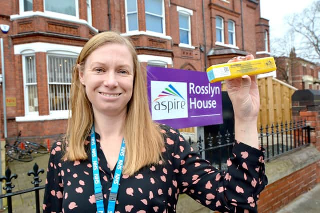 Louise Braisby with a naloxone pack