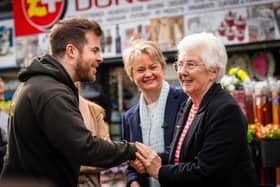 Yvette Cooper and Ros Jones met with traders on a visit to Doncaster Market.