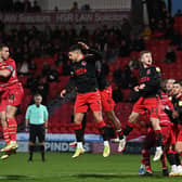 Tommy Rowe heads just wide for Rovers against Fleetwood. Picture: Howard Roe/AHPIX LTD